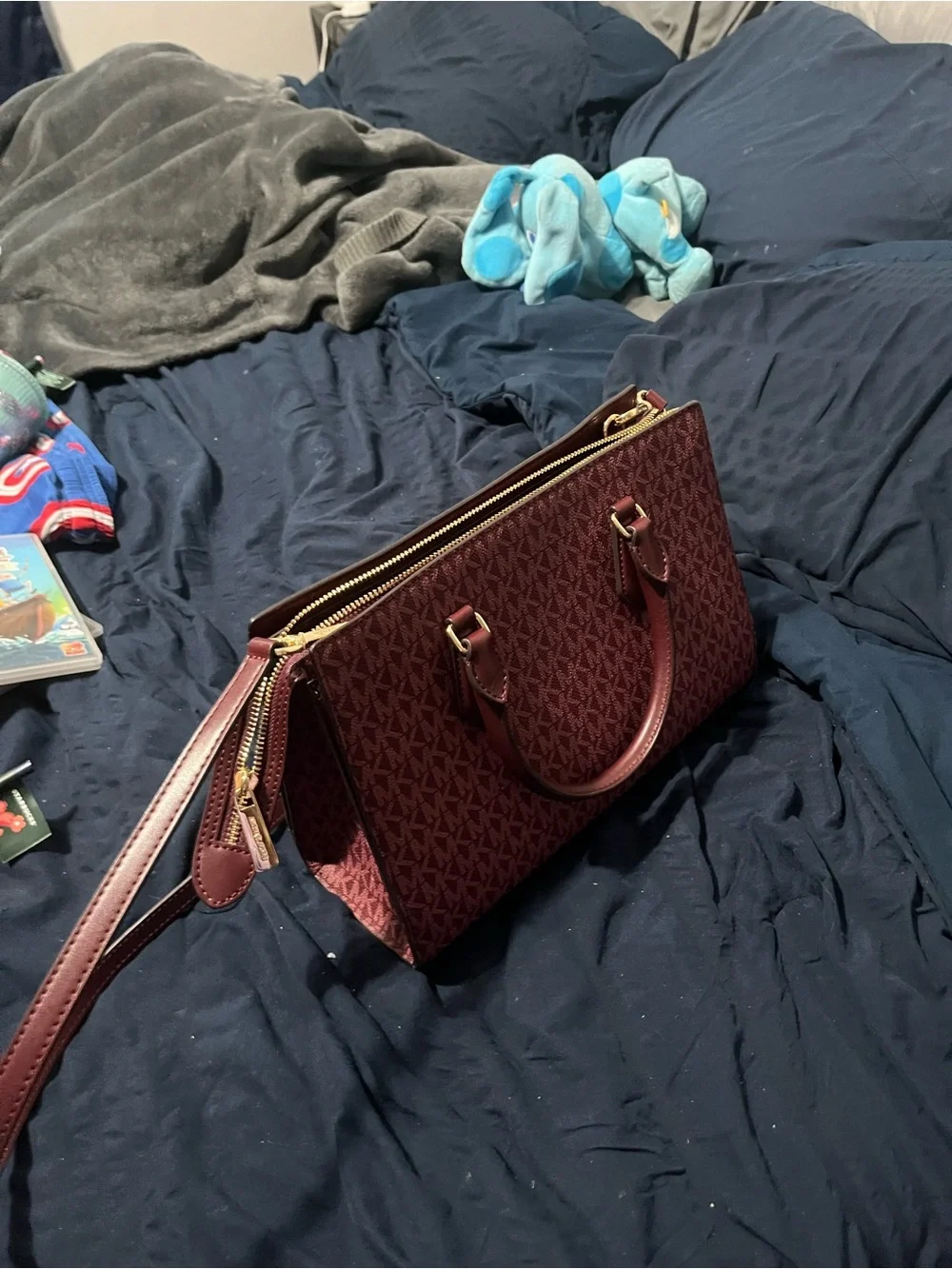 Michael Kors Maroon Signature Satchel with Gold Accents